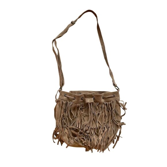 Aldo Fringed Cow Suede Leather Bucket Crossbody Bag Women's Brown Cowgirl Ranch - Picture 1 of 12